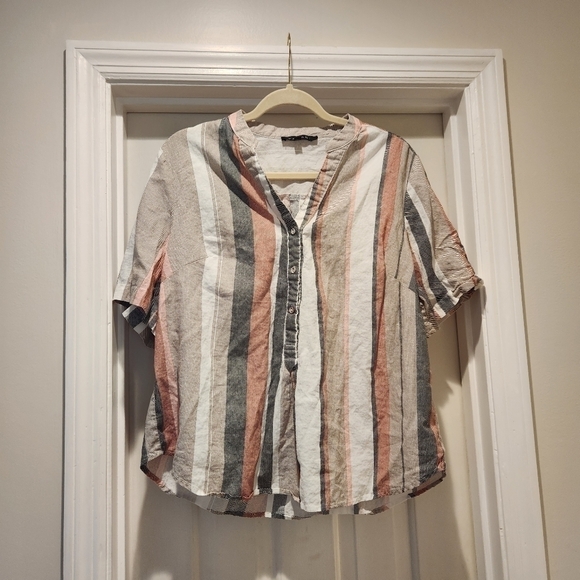 Tahari Tops - Tahari linen blend striped pop over Women's size 1X